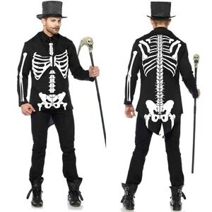 Leg Avenue Bone Daddy‎ Skeleton Costume Tuxedo Jacket Men's S Halloween Skull